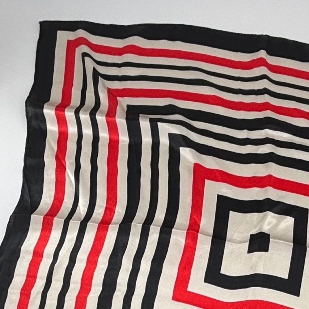 Red Black Cream Geometric Square Satin Scarf‎ 22x22 Modern Graphic Neck Scarf